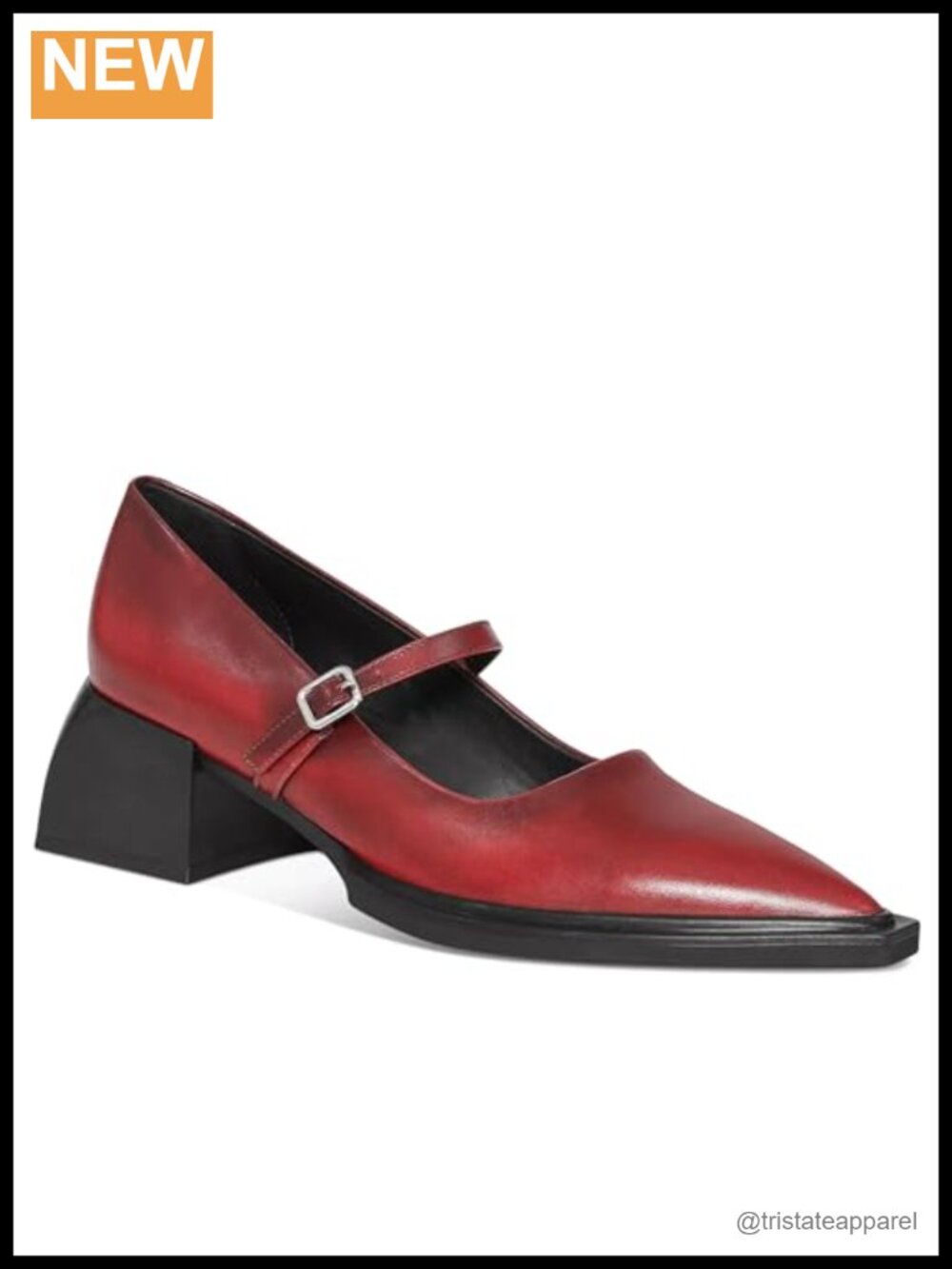 Wide Welt Mary Jane Pumps Pointed Toe Buckle Strap Chunky Heeled Flats